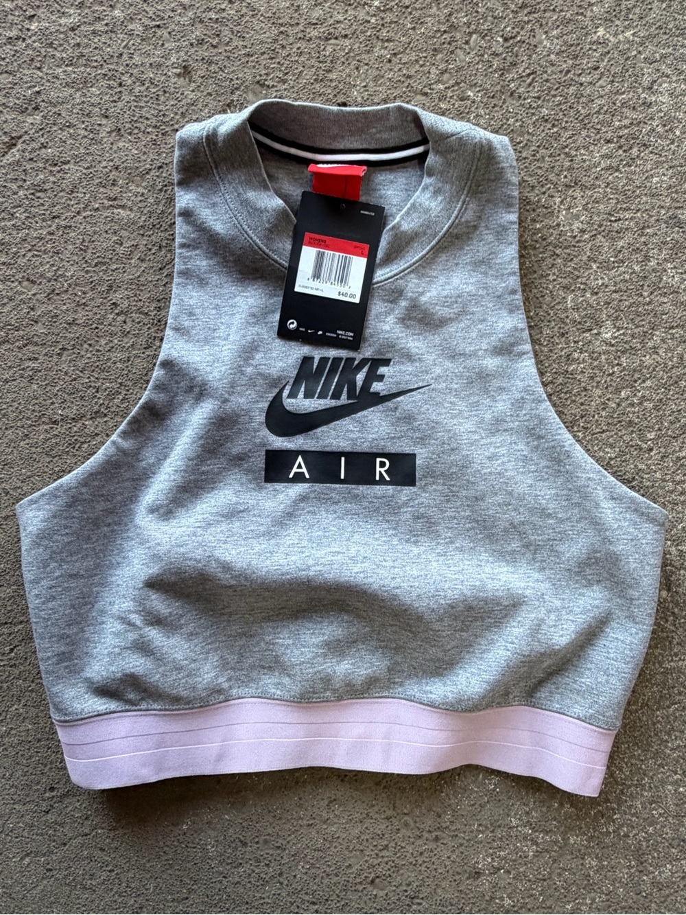 NWT NIKE Women’s Gray AIR Cropped Tank Top with Pink Hem Size L